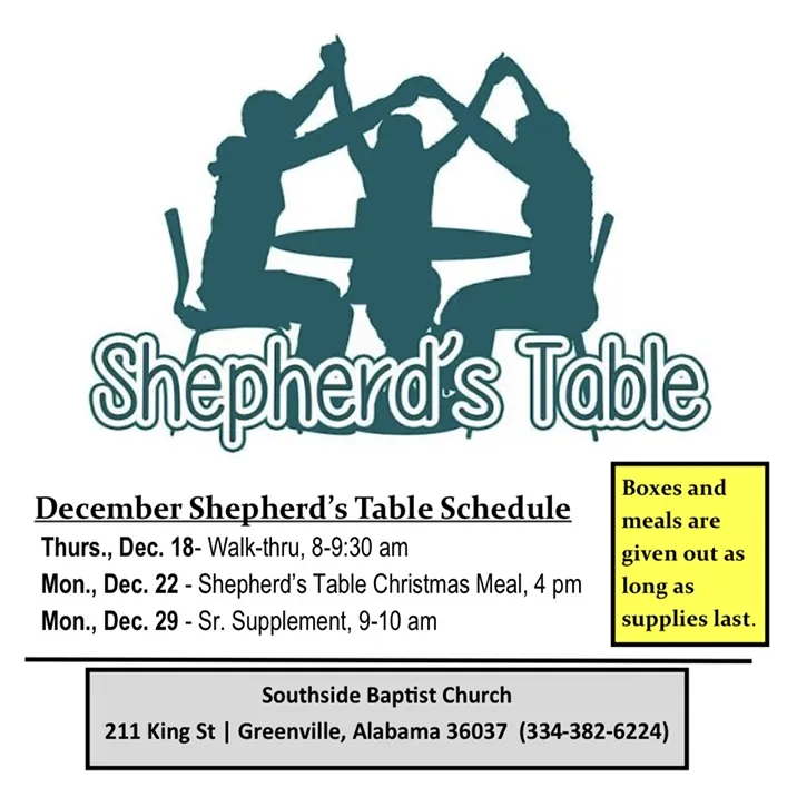 Shepherd Table December Southside Baptist Church in Greenville, AL